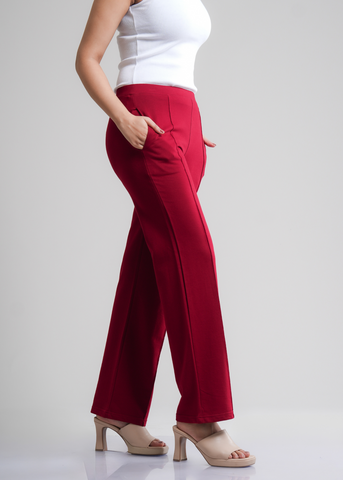 Cotton Pintuck Wide Flared Trousers