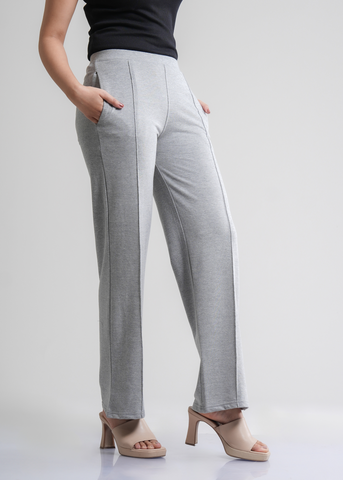 Cotton Pintuck Wide Flared Trousers