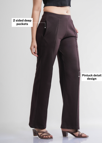 Cotton Pintuck Wide Flared Trousers