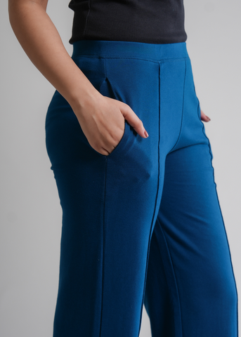 Cotton Pintuck Wide Flared Trousers