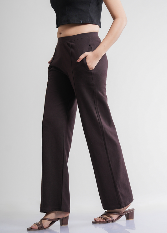 Cotton Pintuck Wide Flared Trousers