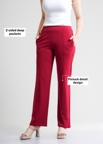 Cotton Pintuck Wide Flared Trousers