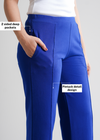 Cotton Pintuck Wide Flared Trousers