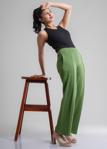 Cotton Pintuck Wide Flared Trousers