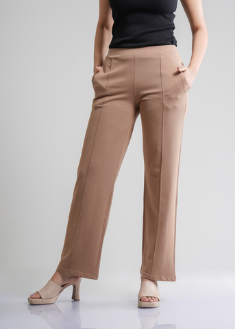 Cotton Pintuck Wide Flared Trousers