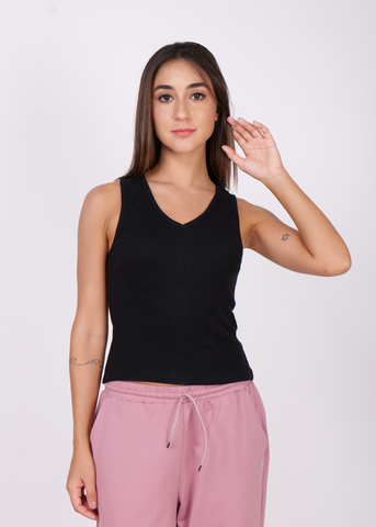 V Neck Cotton Ribbed Tank Top