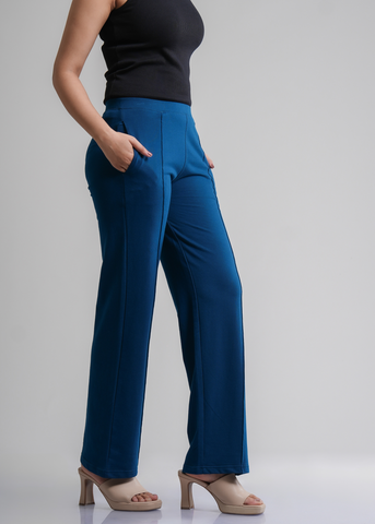 Cotton Pintuck Wide Flared Trousers