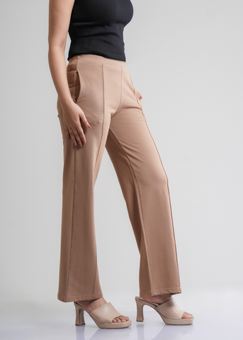 Cotton Pintuck Wide Flared Trousers