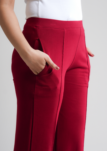 Cotton Pintuck Wide Flared Trousers