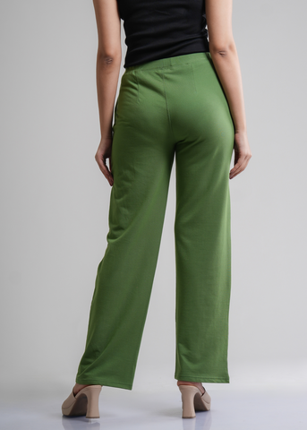 Cotton Pintuck Wide Flared Trousers