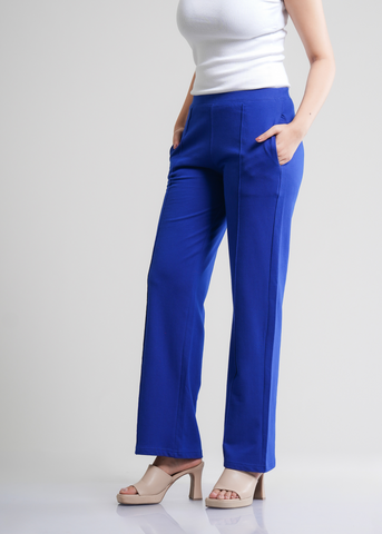 Cotton Pintuck Wide Flared Trousers