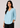 Aqua mist linen top, front view, three-quarter sleeves