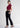 Black bootcut pants, full-length view