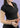 Zip collar and ribbed fabric close-up, black crop top