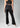 Black flare pants, back view