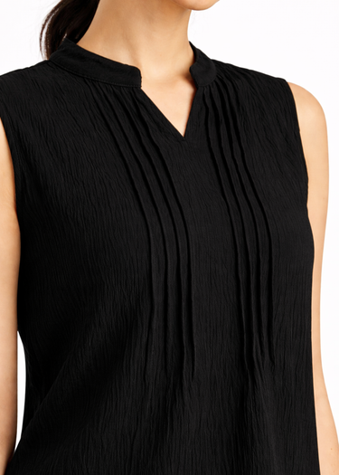 Black sleeveless mandarin collar top for women