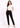 Woman in black straight pants and white T-shirt