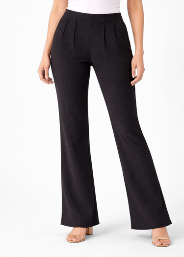 Black wide leg trousers for women in textured fabric
