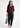 Burgundy plum shirt with black trousers, full-length office look