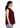 Burgundy plum mandarin collar top, side profile, curved hem