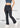 Charcoal flare pants, with feature labels