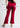 Cherry red bootcut pants, back view