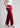 Cherry red cotton trousers for women, wide leg