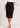 Flurr black pencil skirt for women, front close-up featuring the fitted silhouette and comfortable elasticated belt
