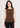 Flurr Brown Essential Cotton Top for women, front close-up highlighting the round neckline, cotton fabric and fitted silhouette