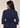 Back view of the navy blue Waist Tie-up Shirt Top showing the collar, gathered waist, three-quarter sleeves and flared hem.