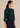 Flurr teal blue bow tie neck top, right side view