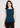 Flurr Teal Blue Essential Cotton Top for women, front close-up highlighting the round neckline, cotton fabric and fitted silhouette