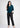 Ink blue shirt with black trousers, full-length office look