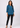 Ink blue shirt top with black trousers, full length