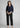 Navy formal shirt with black trousers, full-length office look