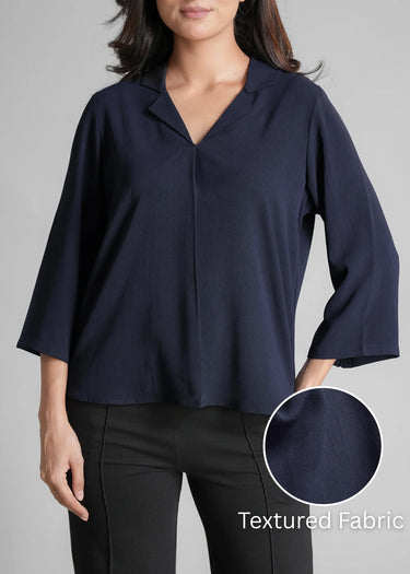 Navy formal shirt for women in textured fabric