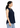 Navy sleeveless top, three-quarter side view