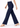 Navy wide leg trousers in mid-stride, hand visible