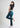 Ocean blue bootcut pants, full-length view