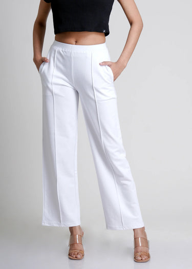 White trousers for women in cotton, wide leg