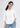 White V-neck top, front view, three-quarter sleeves